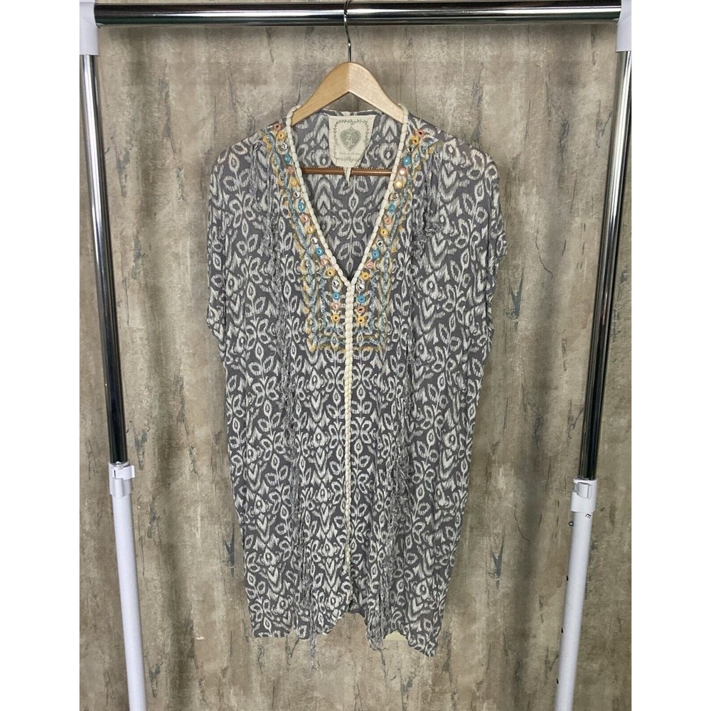 Z&L Europe embroidered Rope Oversized Top Gray Boho Sz medium Festival